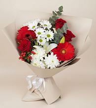 Букет цветов из:  Розы, Хризантемы, Герберы и Лилии в Николиной горе
