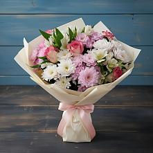 Букет цветов из:  Хризантемы, Альстромерии и Розы в Николиной горе